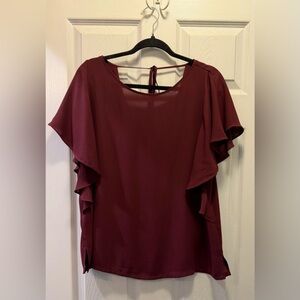 LOFT Burgundy Ruffle Sleeve Blouse